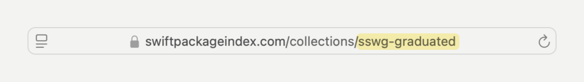 Safari's Address Bar with the package collection URL in it highlighting the part of the URL related to the key field.