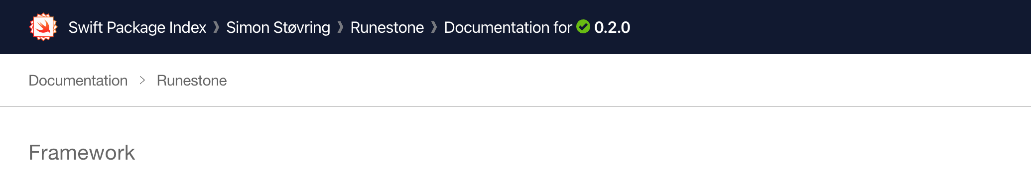 Package documentation showing a tagged release in the breadcrumb bar at the top of the page.